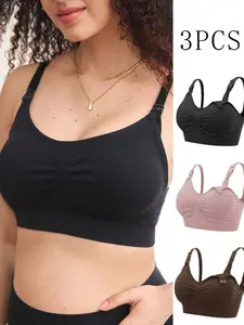 3pk Solid Color Maternity Bras with Spaghetti Strap - Wire-Free Comfort Nursing Bras
