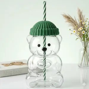 Viral Cute Bear Leak-Proof Straw Tumbler Aesthetic Drink Cup Everyone is Obsessed With Drinkware Glass Bottles Lid Mug Bottles Shaped