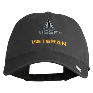 US Space Force Veteran Delta Embroidered Washed Solid Pigment Dyed Cotton Twill Brass Buckle Cap