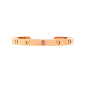 Pre-owned Cartier Love Cuff Bracelet 18K Rose Gold with Pink Sapphire by Rebag