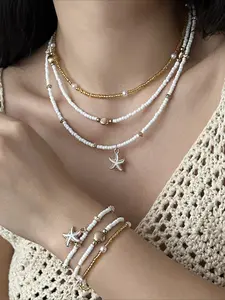 Boho Style Shell Necklace Bracelet Set, 6 Pieces Layered Jewelry, Fashionable Party Accessories, Unique Personalized Gift Set