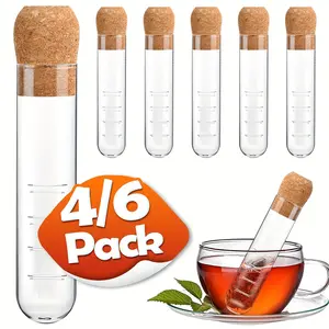 Glass Tea Infuser Set, Transparent Glass Strainers with Cork Lid, Reusable Glass Diffuser for Long Leaf Tea, Clear Tea Strainer for Cups & Mugs, Tea Making Tool, Filter