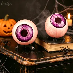 Realistic Purple Iris Resin Eyeball Figurine with Display Stand, Gothic Creepy Human Eye Tabletop Statue, Spooky Halloween Novelty Desk Shelf Decor Ornament