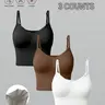 Women's 3-Piece Solid Color Adjustable Strap Seamless Sports Tank Top, Strappy Yoga Bras, Breathable Activewear for Indoor and Outdoor Use, Comfortable Tight-Fitting Gym Clothing, Sports Bra Pack, Exercise Bra, Sportswear Bra, Workout Clothes Women