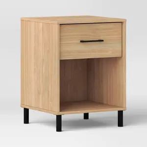 Mixed Materials Nightstand Updated Base Natural Wood - Room Essentials