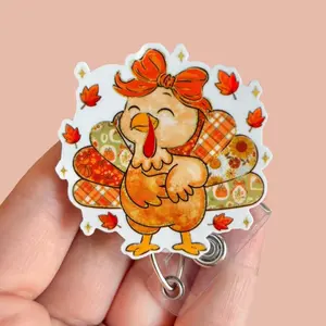 Glitter My Badge Thanksgiving Turkey badge reel for nurse and hospital workers. Badge clip Badge pull - Retractable swivel clip with a 360 rotation. Great gift for coworker.