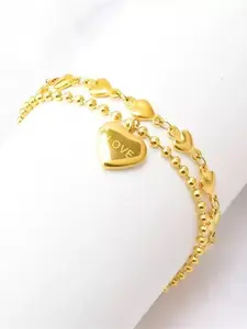 1Pcs Stainless Steel Statement Heart Charm Bracelet Gold 18 K Plated Jewelry Trendy Metal Texture Wrist Chain for Women Heart Design Bracelet