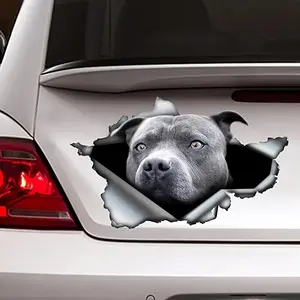 Blue Bulldog Cracked Car Decal Sticker Tear Metal Reflective Waterproof Auto Styling Pet Decor Choose Size