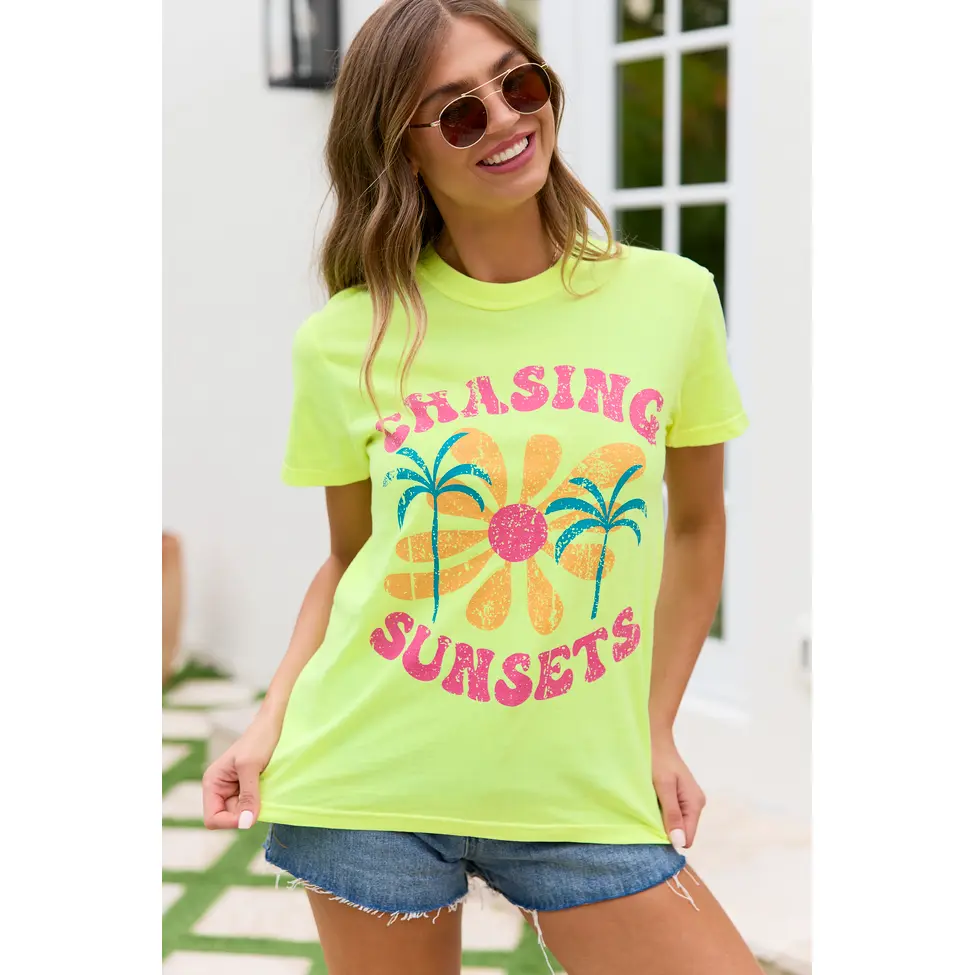Chasing Sunsets Neon Yellow Comfort Colors Graphic Tee