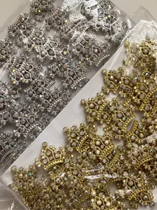 1.25 x 1" Plastic Crown W/ Rhinestone Trimming Gold or Silver -5yds