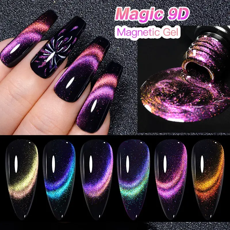 Meet Across 8pcs 9D Magnetic Cat Eye Gel Nail Polish Set, DIY Manicure Soak-Off Formula, Magnetic Stick Included, Easy Nail Art Creation, Flawless Nail Care, Nail Art Products
