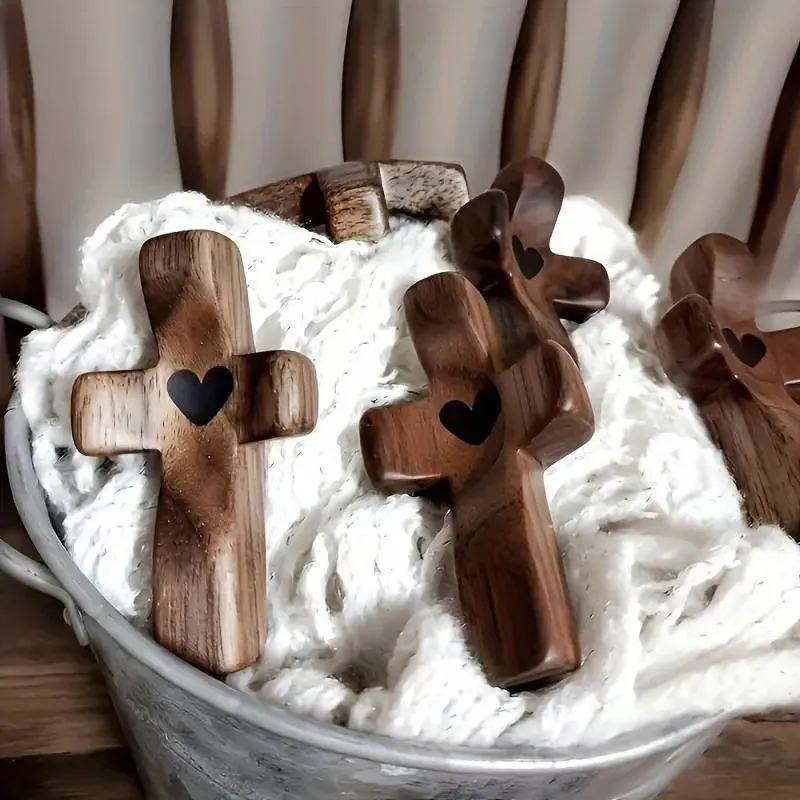 3-Pcs Cross Shape Decorative Wooden Set Pack, Christian Fidget Toys for Stress Relief, Indoor Religious Home Altar Decor, Great Universal Gift Idea, Three Pcs