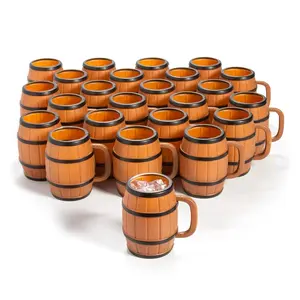 4 1/2" 16 oz. Bulk 60 Ct. Wood-Barrel Shaped Reusable Plastic Mugs