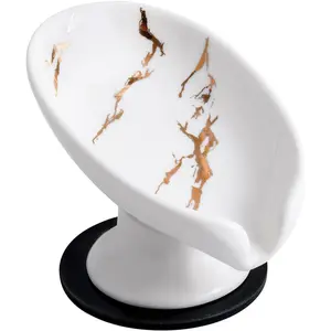 Soap Dish, Soap Holder Self Draining Leaf Shape Soap Dishes,White and  Marble  Ceramic Draining Soap Tray for Shower, Bathroom Sink, Kitchen (Small Size-Marble White, 1)