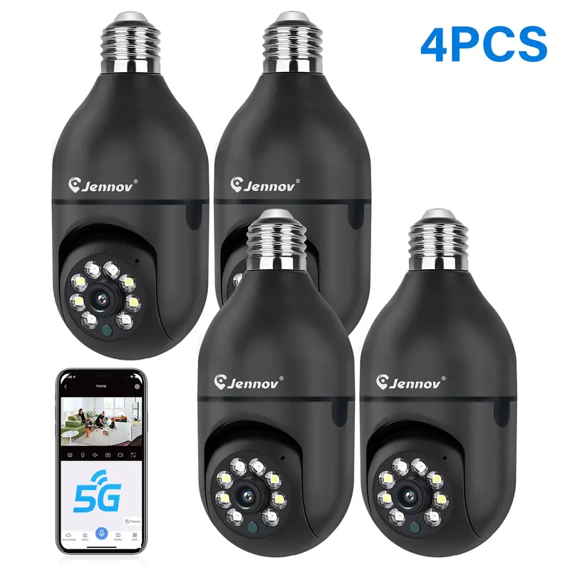 Jennov Light Bulb Security Camera, 360°/2k HD Wireless Camera, 5/2.4Ghz Wi-Fi Light Socket Camera with Auto Tracking, AI Human Detection, Compatible with Alexa for Indoor&Outdoor Home Security camaras de seguridad