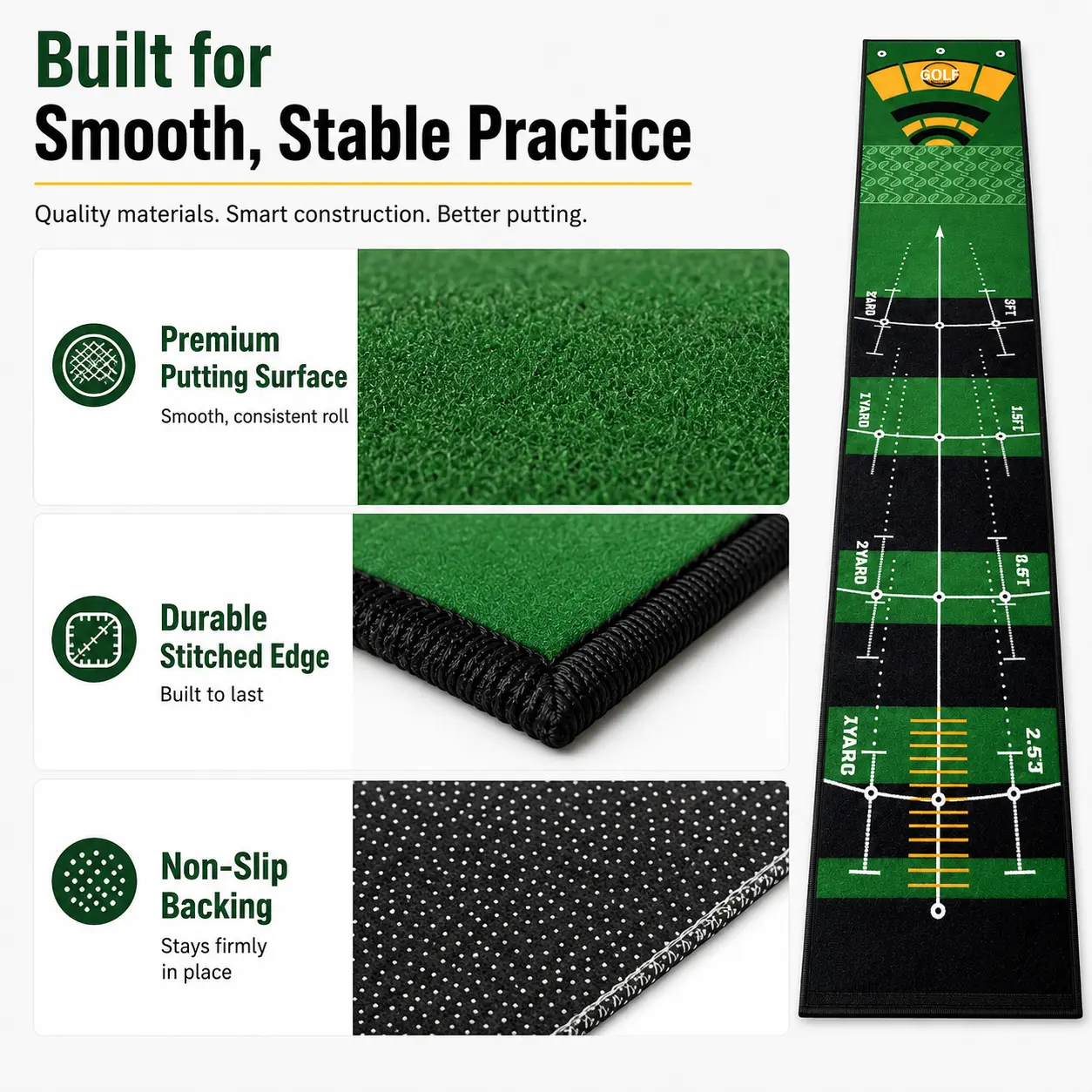 golf practice grass mat 10FT Golf Putting Mat 50 x 300cm Indoor Outdoor Putting Practice Green with Alignment Guides, Non-Slip Golf Training Mat for Home, Office & Backyard