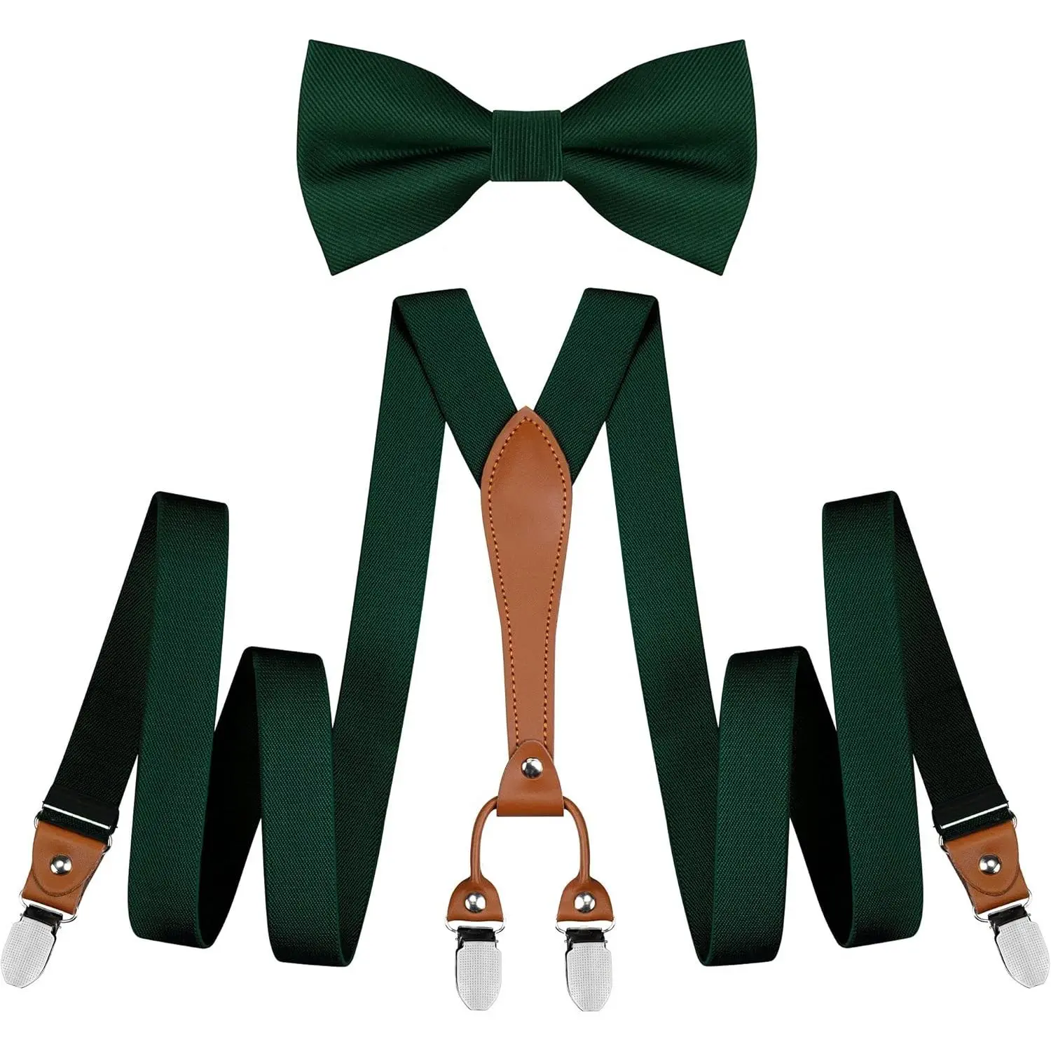 Men's Solid Suspenders and Pre-Tied Bow Tie Set, Adjustable Elastic Y-Back for Weddings and Formal Events, Bow Ties