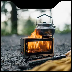 Portable Mini Fire Pit Outdoor Camping Wood Stove, Foldable Tabletop Firepit, Small Portable Folding Campfire Grill, Water Boiling Tool