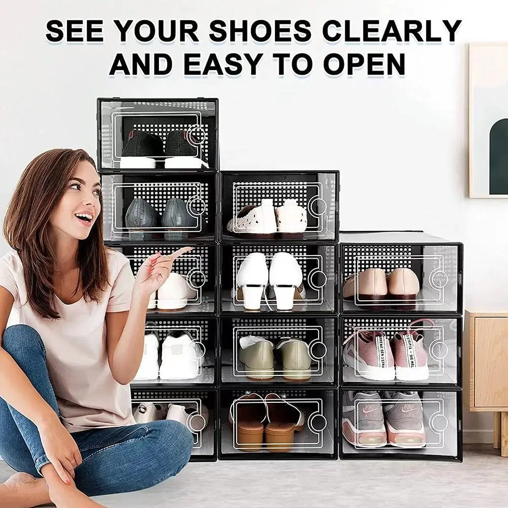 Multifunctional Freestanding X-Large Stackable Plastic Shoe Rack Organizer (12/24 Pcs), US Size 11-Fit, Space-Saving Car Interior Entryway Containers, Closet & Drawer Replacements