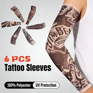 6x Fake Tattoo Sleeves, Realistic Seamless Design Sun Protection & Cooling Arm Covers Fake Tattoo Sleeves for Summer Outdoor Sports, Halloween Decor, Cool Temporary Body Art, Unisex for Men Women Kids