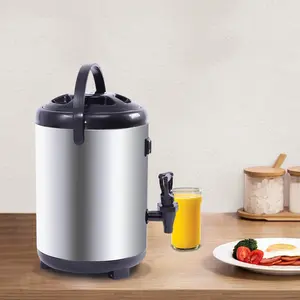 Insulated Beverage Dispenser – Food-grade 304 Stainless Steel Insulated Thermal Hot and Cold Beverage Dispenser with Thermometer, Drink Dispenser with Spigot, 8L/2.11Gal, Silver Water Storage Tank