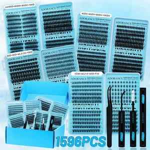 ADORANCE Mix Lash Clusters Kit Gift Pack, 1596 Pcs 15 Styles Mega Volume, Soft D Curl Wispy Natural Individual Cluster Eyelashes, DIY Lash Extension Kit for Beginners with Lash Bond, Seal and Tweezers