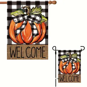 60x96inch Welcome Fall Garden Flags Double-Sided Thanksgiving Autumn Buffalo Plaid Pumpkin Yard Flags Farmhouse Rustic Decor
