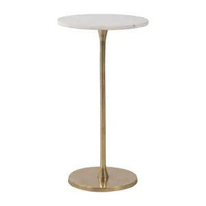 Sagebrook Home Neutral Glam Gold and White 24"H Round Modern Drink Accent Table with Aluminum/Stone Construction