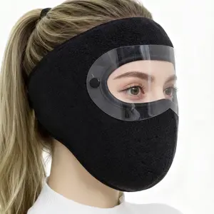 Men & Women Winter Windproof Face Mask with Detachable Goggles, Thickened Fleece-Lined Full Face Cover , Cold Weather Protection for Outdoor Cycling Motorcycle Riding