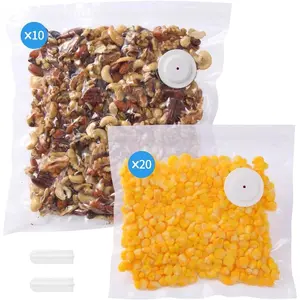 30 Upgraded Reusable Vacuum Sealer Bags(20p 8"X8", 10p 10"X11") + 2 Clips, 1 Year Airtight, For Food Preservation and Storage, Sous Vide Cooking, BPA Free, Reinforced, 7.5mil Thick (No Pumper)