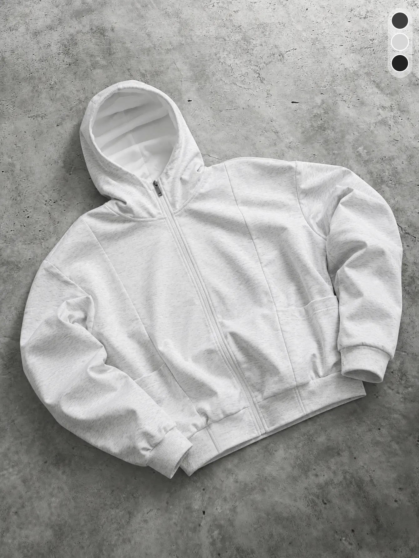 Men's minimalist gray zip-up hooded jacket, Y2K high-street solid-color paneled hoodie outerwear