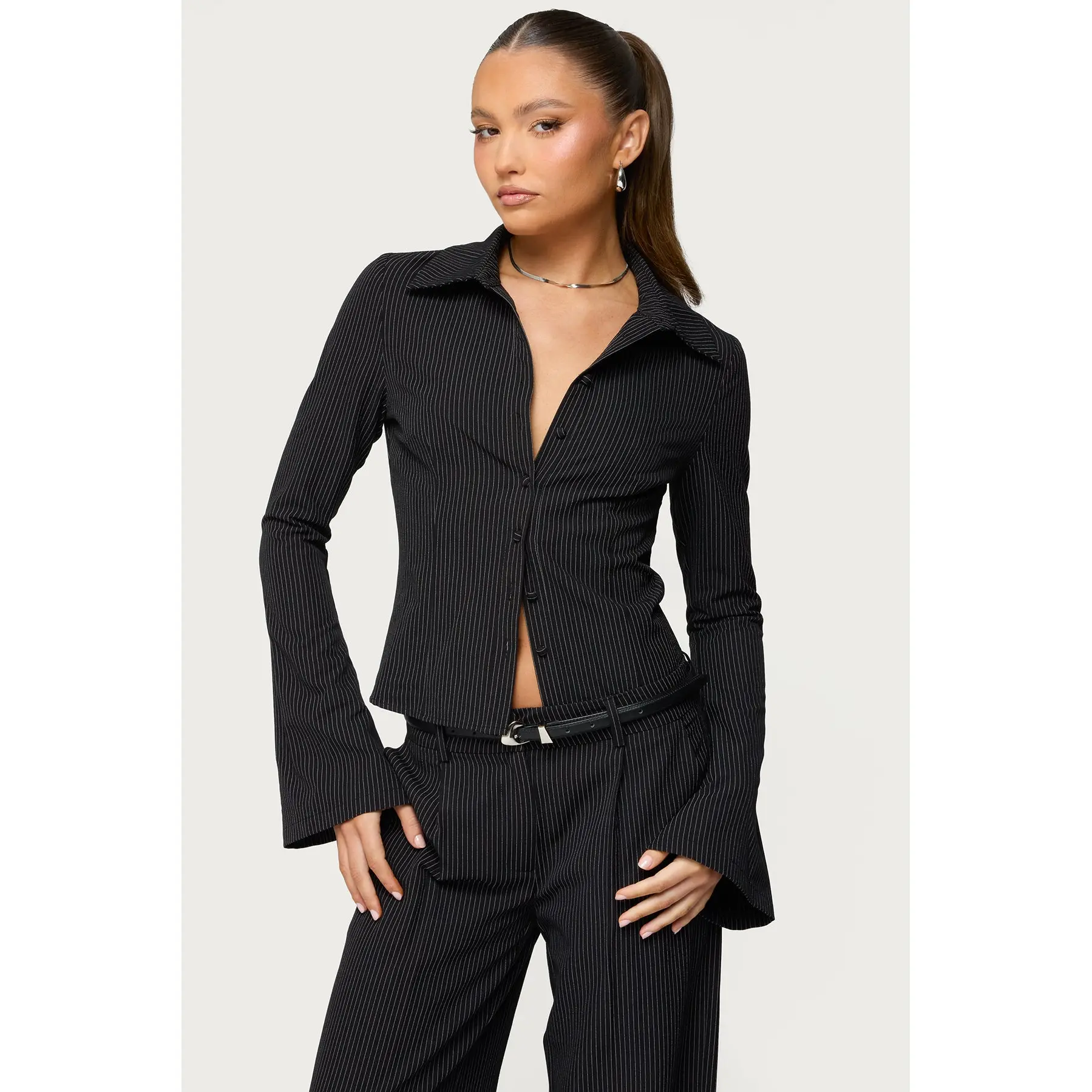 Pinstripe Tailored Button Up Shirt Pinstripe Tailored Button Up Shirt