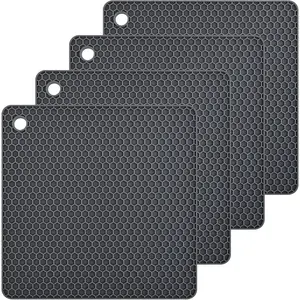 4 Pcs Silicone Trivet Pot Mat for Countertop Trivest Pads Heat Resistant Table Placemats,Size:7x7 Inch, Color: Grey, Shape:Square party supplies gift
