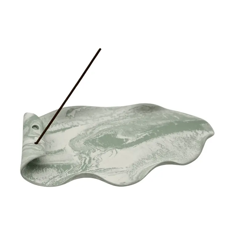 Handmade Curly Blessing Ceramic Incense Holder & Aromatherapy Tray – Wabi-Sabi Style, Wood Series