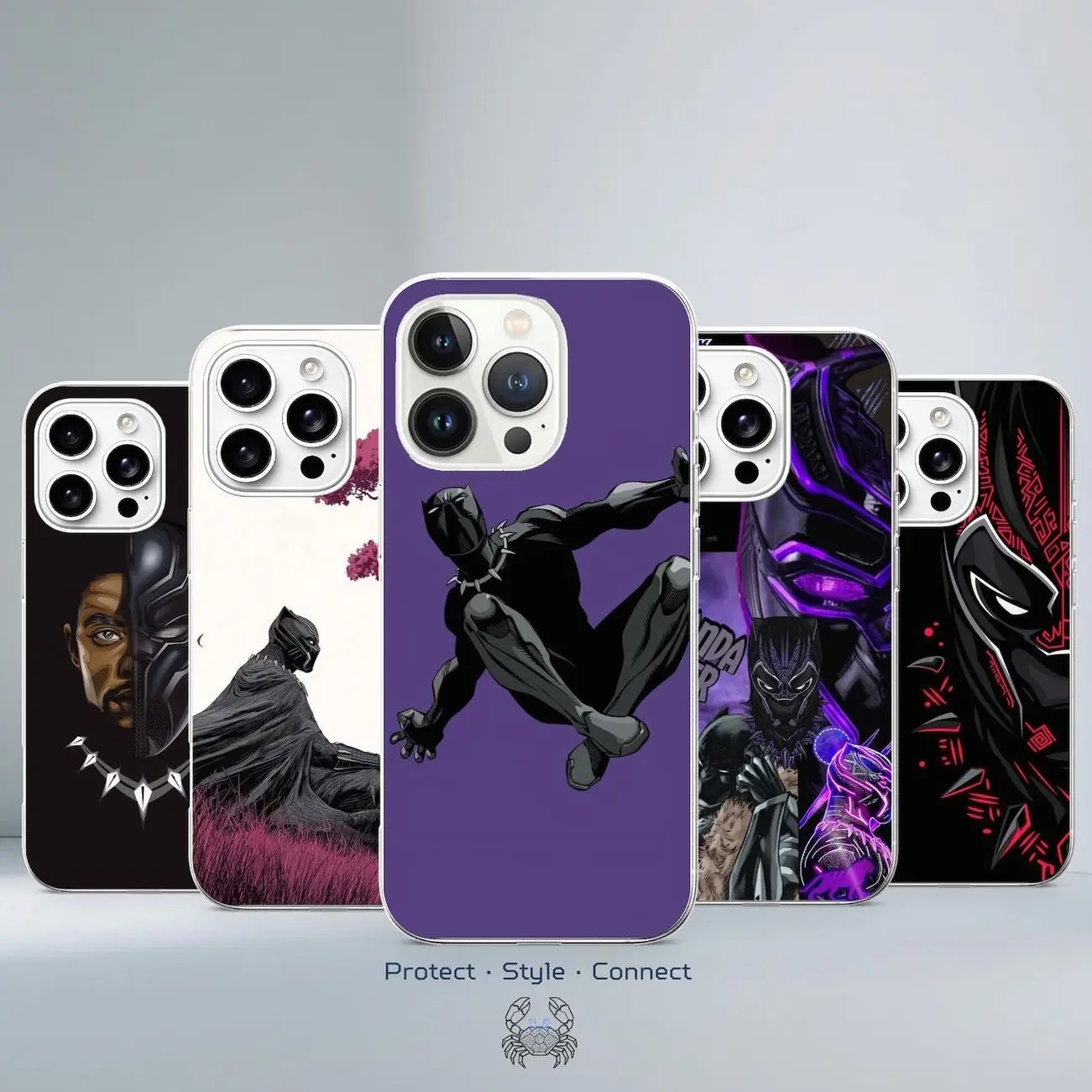 5 ops Black Panther Tough Phone Case, Anime Hero Case Cover for iPhone & Samsung