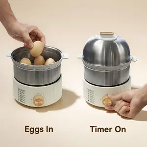 3-in-1 Electric Egg Cooker for Hard Boiled Eggs, Poacher, Omelet Maker & Vegetable Steamer, Holds 14