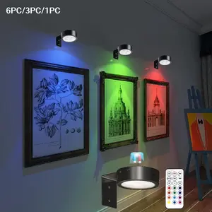 6PC/3PC/1PC RGB Color-Changing Spotlight, Motion Sensor Night Light, Wall Picture Lamp, Remote Control, Ambient Shadow Projector LED Painting Art Display, Scene Atmosphere Lights, Dimmable No Wiring Needed Battery Powered (Batteries Not Included)