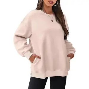 Women’s oversized sweatshirt with a V-neck, long sleeves, lightweight pullover tunic — casual top for winter 2025, suitable for teen girls, can be worn with a raincoat