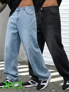 Men’s casual denim jeans, 3-pack; business-casual style; comfortable washed denim; all-season machine-washable regular-length jeans; suitable for office and everyday wear; classic straight fit; durable fabric