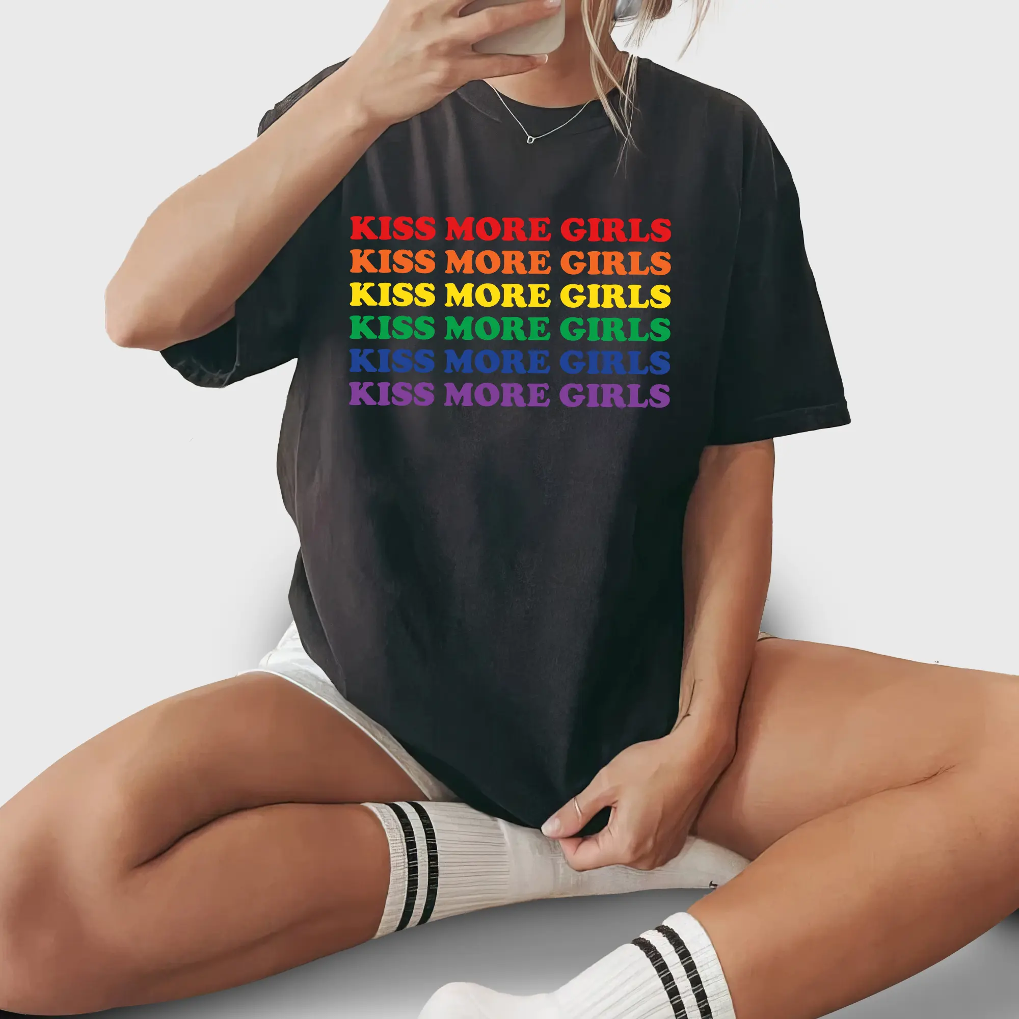 Kiss More Girls Shirt, Pride Month Graphic Printed Tee, Rainbow LGBTQ Unhinged Shirt, LGBT Comfy Fabric Graphic Tee, Social Justice Tee, Trans Rights T-shirt, Rainbow Flag Shirt, Equality Tee, Cotton Fabric Relaxed Fit Chic Style