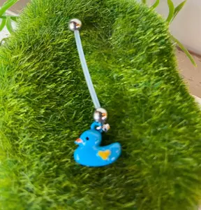 1" Bio Flex Pregnancy Duckling Blue Rubber Ducky Belly Ring Maternity Navel 14g