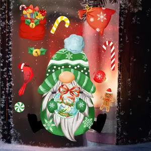 A 2D flat static sticker of a Christmas window decoration - Christmas gnome old man (20*30cm) for holiday decoration background window display (DJ4999B)
