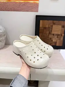 Cream Matte PU Leather Mules, Vintage Breathable Design, Round Hole Pattern, No Heel, Casual Style, Versatile Fashion Shoes
