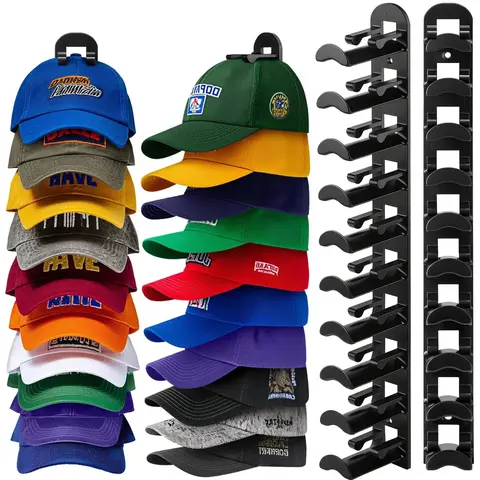Hat Hook for Wall 2 Pack Hat Organizer Hat Hanger Holds Up to 20 Hats with Strong Adhesive and 8 Screws Cap Holder for Closet Door and Bedroom B-Black - Decor Key Hook Wall Mounted Shelf Self Adhesive Hooks Home Storage Hook