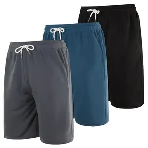 Real Essentials 3 Pack: Men's Cotton 9" French Terry Casual Lounge Sweat Shorts with Pockets (Available in Big & Tall)