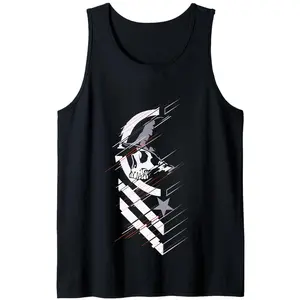 Men's Retro Skull & Flag Graphic Tank Top - 100% Cotton Black Crewneck Short Sleeve Shirt, High-Elastic Regular Fit Tee Suitable for Gym, Training, Parties, Streetwear, Machine Washable for All- Wear (Holidays, Outdoor, Casual)