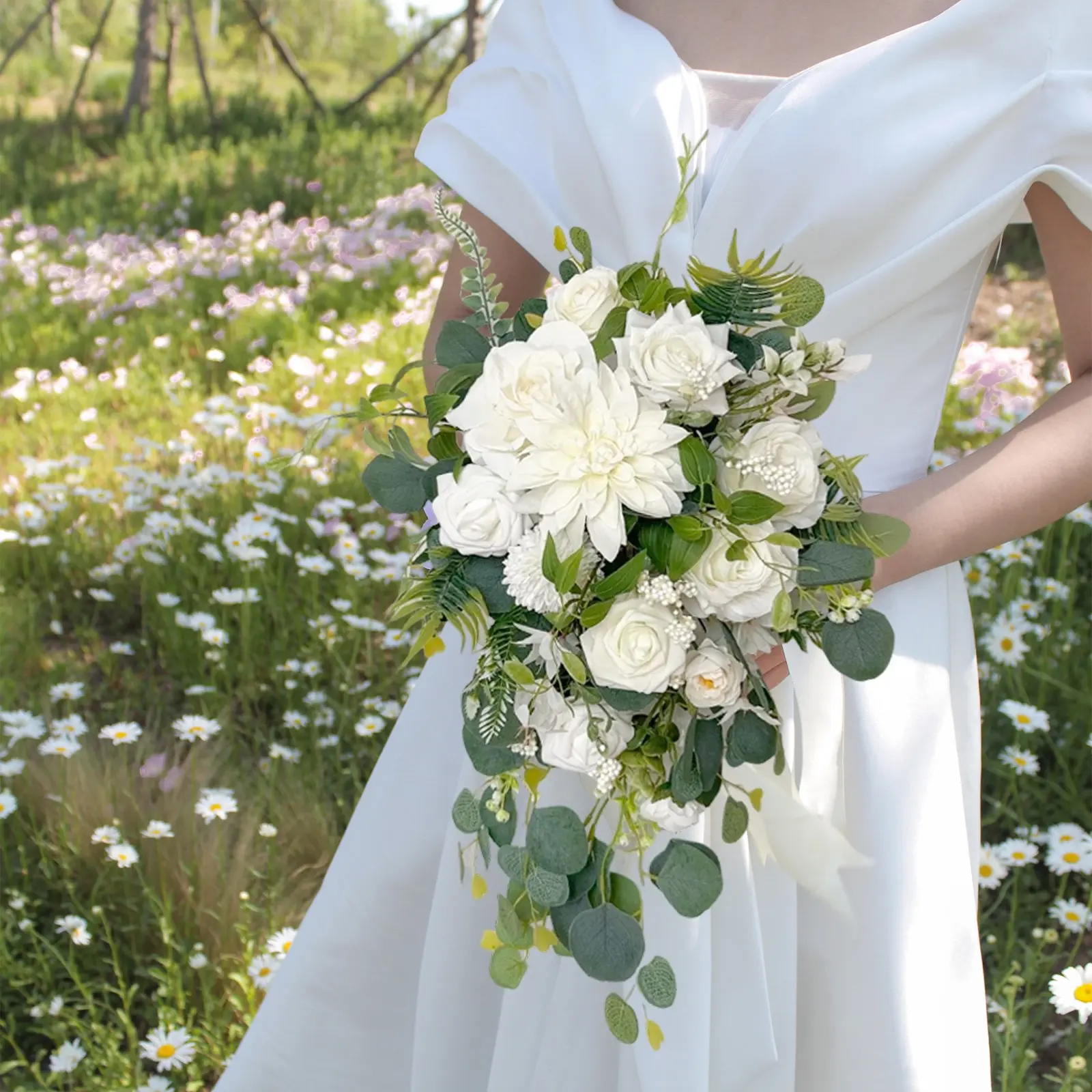 Artificial Faux Flower Wedding Bouquet, Fake Bouquets, Elegant Handheld Decorative Floral Decoration for Bride/groomsmaid, Perfect for Home Wedding Photoshoot Props