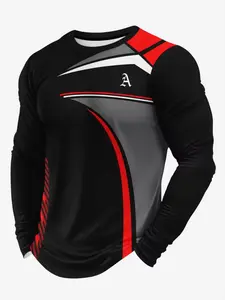 Men's 3D Print Long Sleeve T-Shirt, Sporty Crew Neck, Breathable Comfort, Ideal for Casual Sports, Training Shirt, Athletic Apparel, Stylish and Durable Fabric Design, Fitness T Shirt