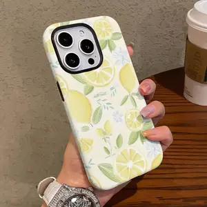 This light-colored lemon-patterned, minimalist and stylish phone case is a durable 2-in-1 protector for iPhone 17/16/15/14/13/12/11 Pro Max/Plus/Pro and Galaxy S25/S24/S23 Ultra. It offers stylish protection and makes a perfect birthday gift for a friend.