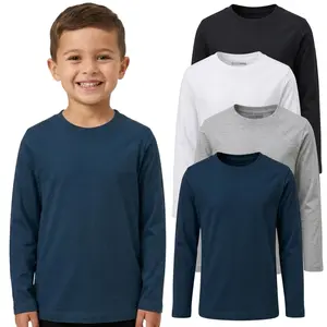 BROOKLYN VERTICAL Boys 4 Pack Long Sleeve Soft Cotton Tagless Crew Neck Tee Shirts| Sizes 2T to 18/20